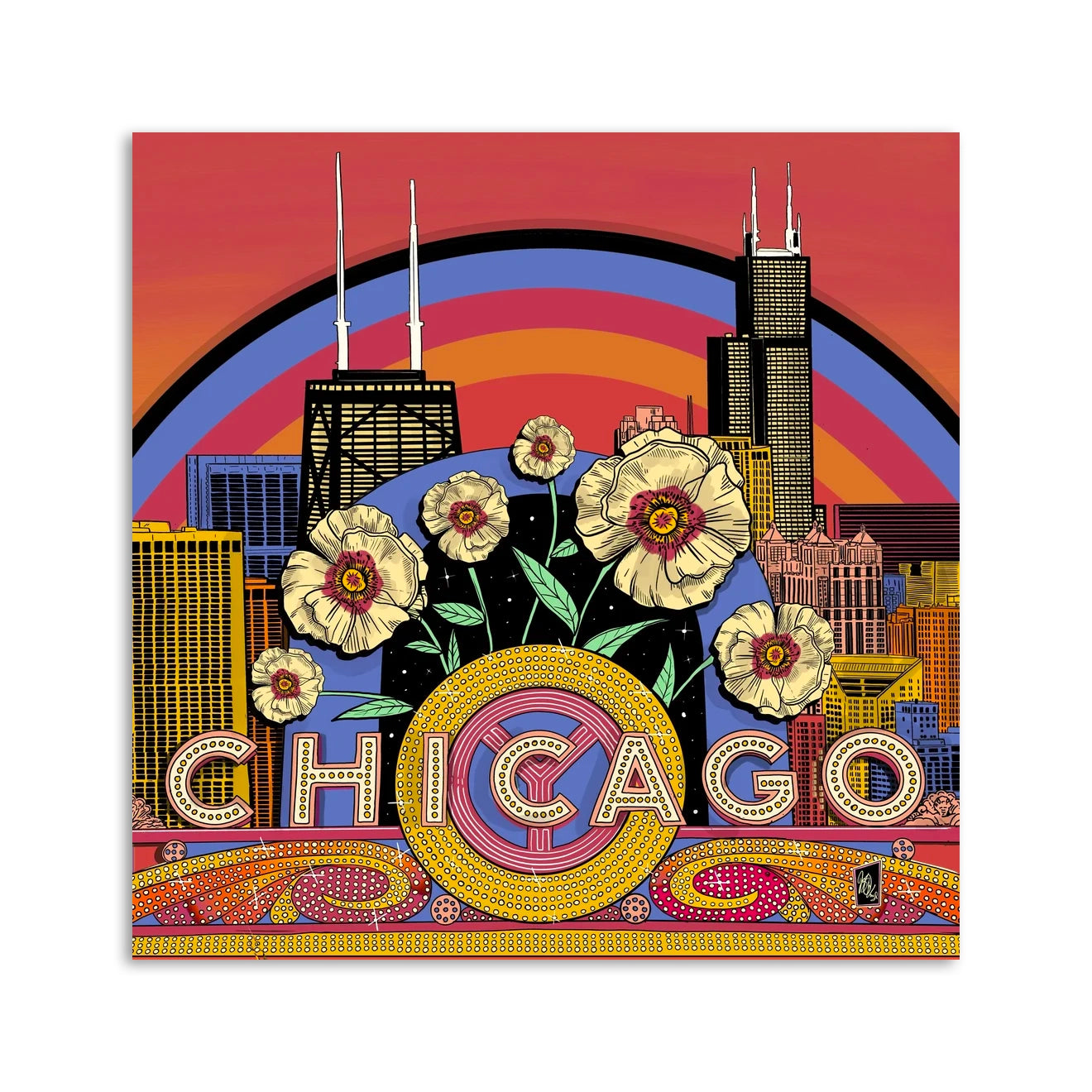 Grow on Chicago II Theater Sign 11" x 11" Print