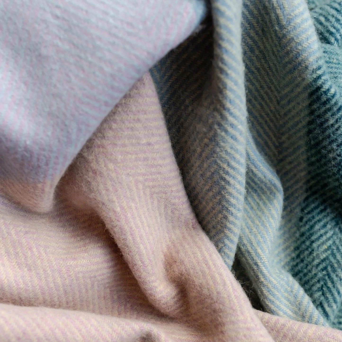 Recycled Wool Apricot & Blue Frame Check Throw Blanket