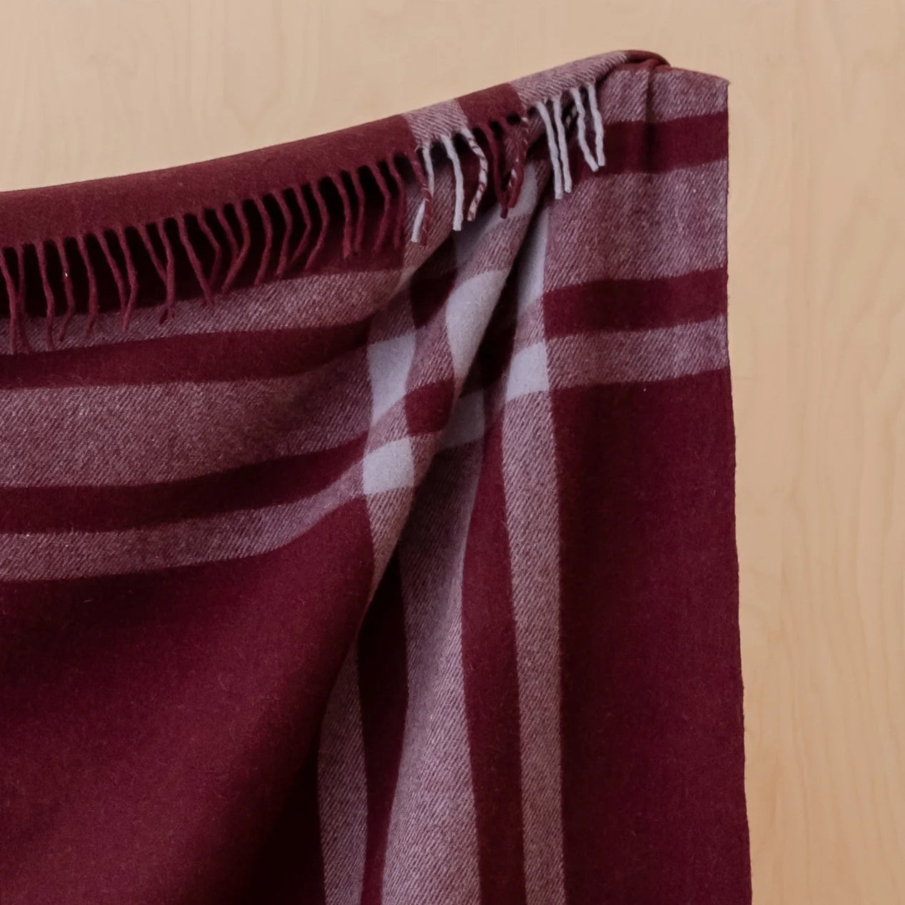 Recycled Wool Burgundy Modern Tartan Plaid Throw Blanket