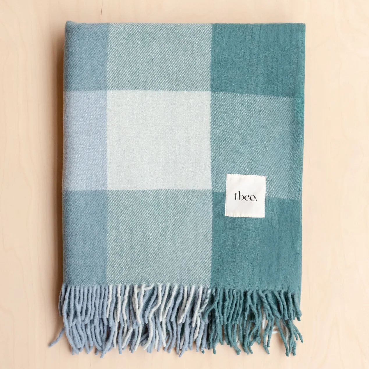 Recycled Wool Blue & Green Bold Check Plaid Throw Blanket