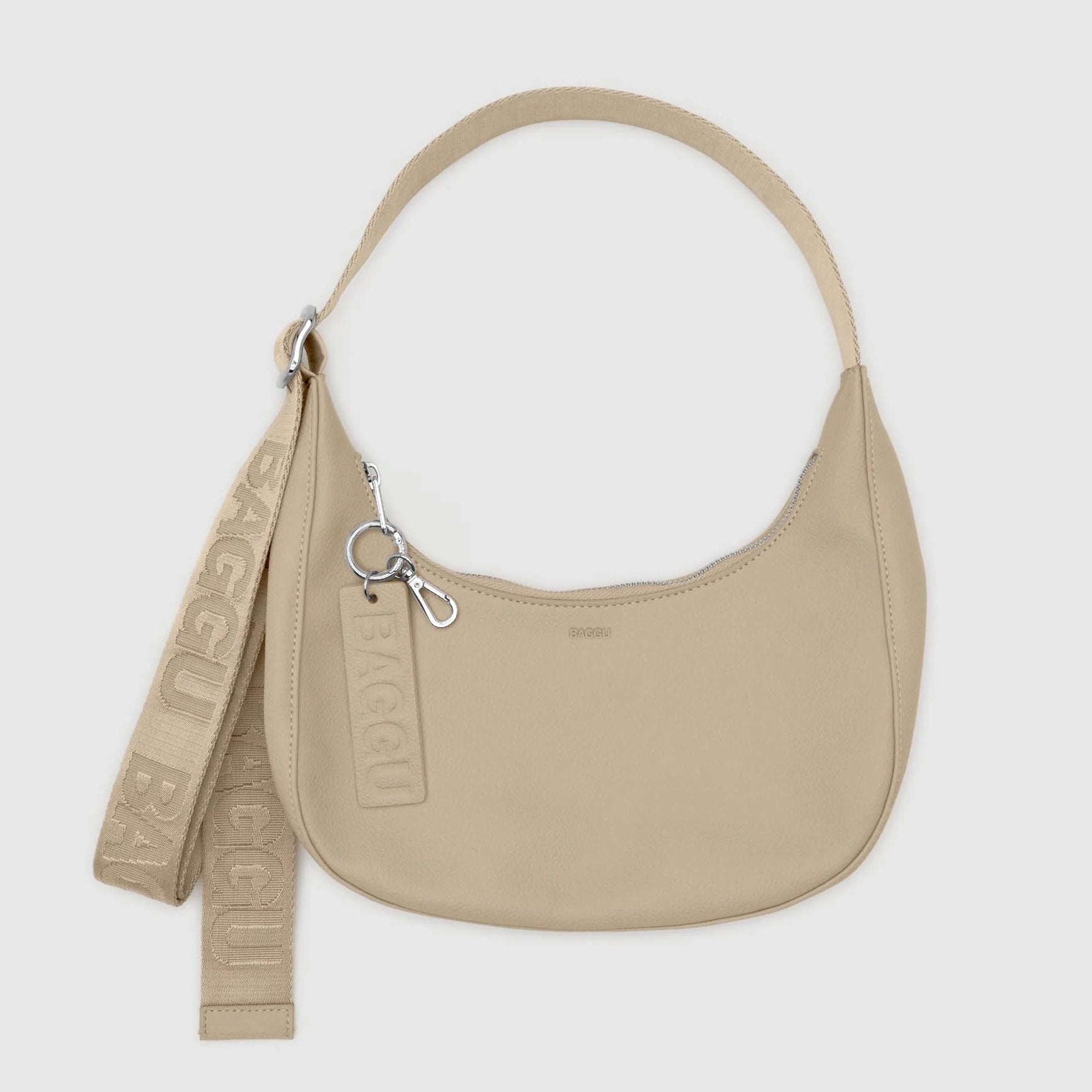 baggu leather backpack stone Baggu - Small Recycled Leather Crescent Bag