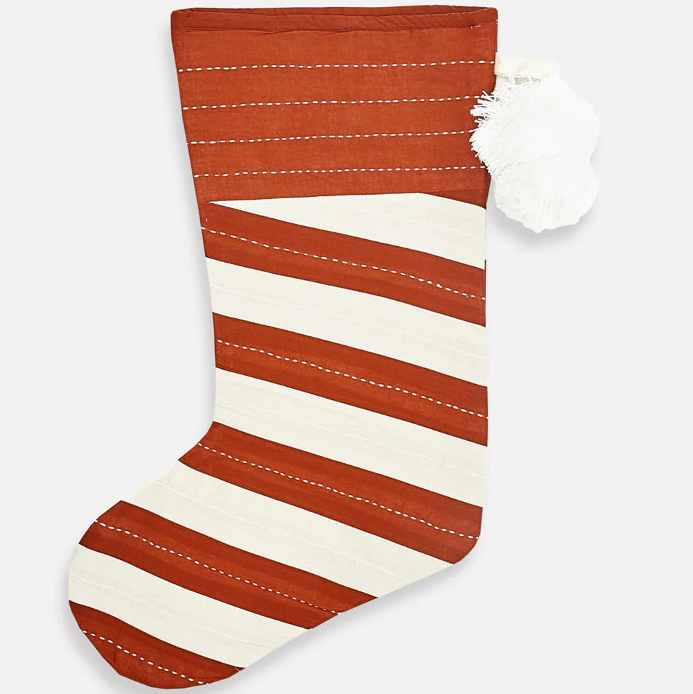 Red & White Striped Embroidered Holiday Stocking
