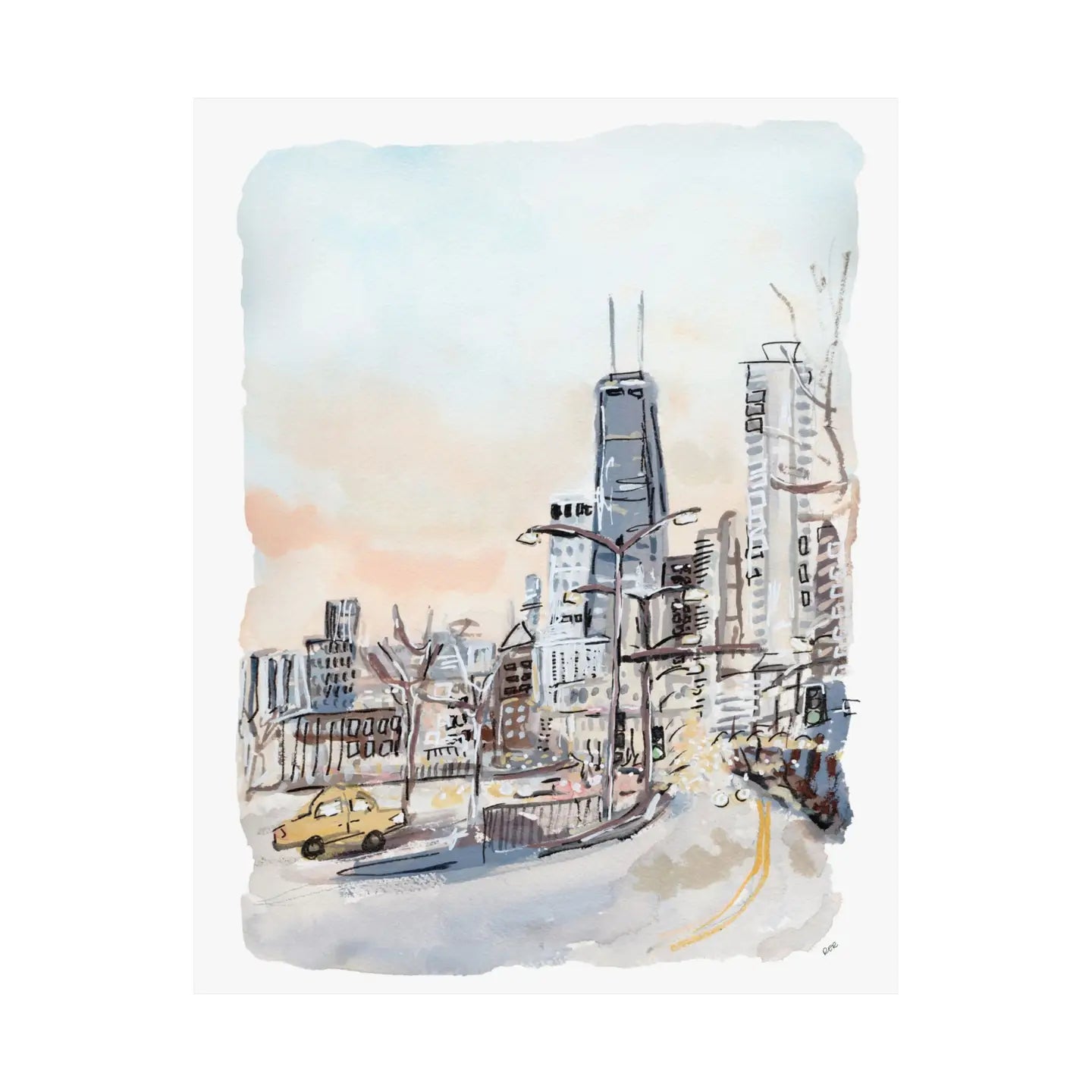 Back in Chicago Winter Watercolor Art Print