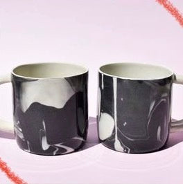 Black & White Marbled Wheel Thrown 16 Oz Mug