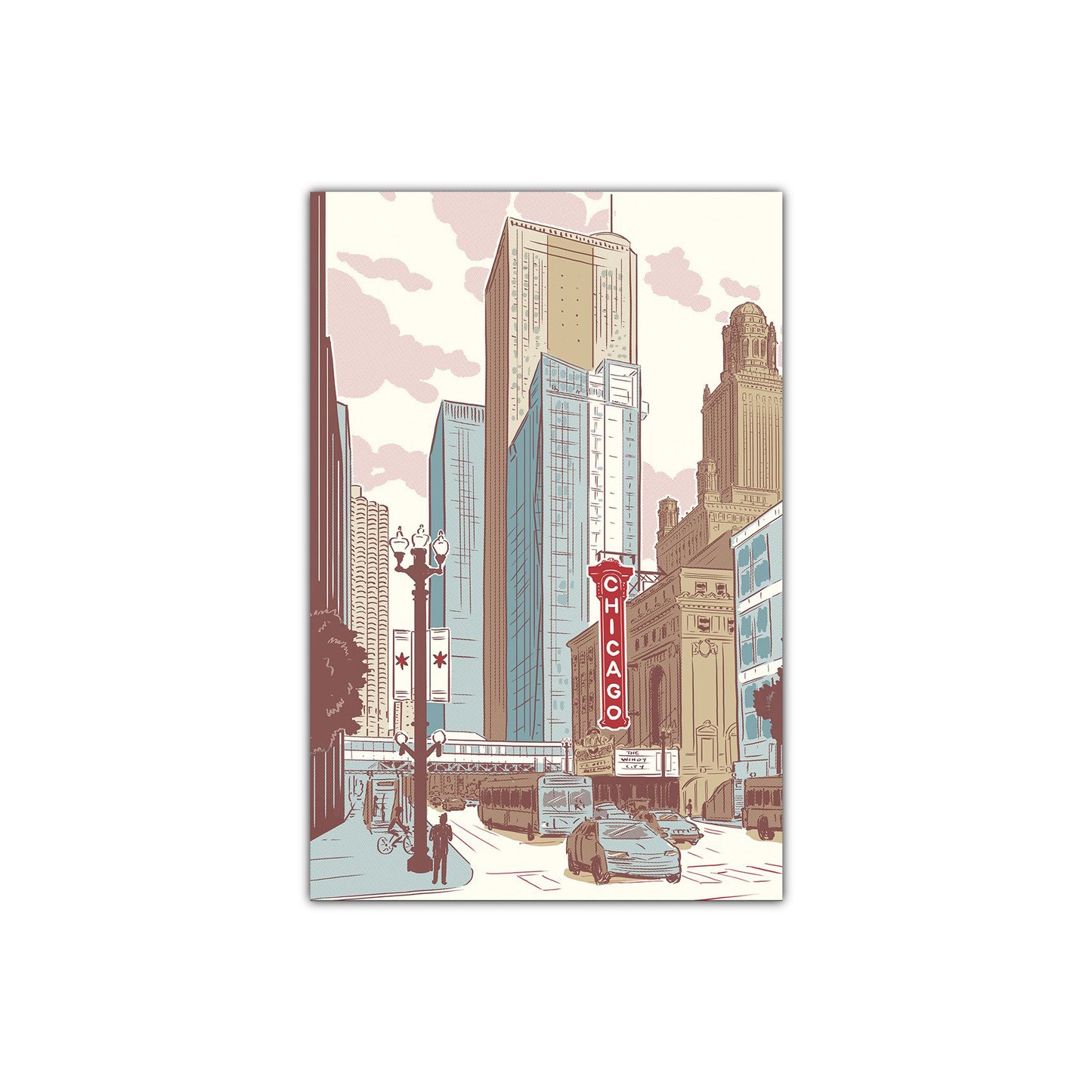 Chicago Loop Streetscape Illustration Postcard