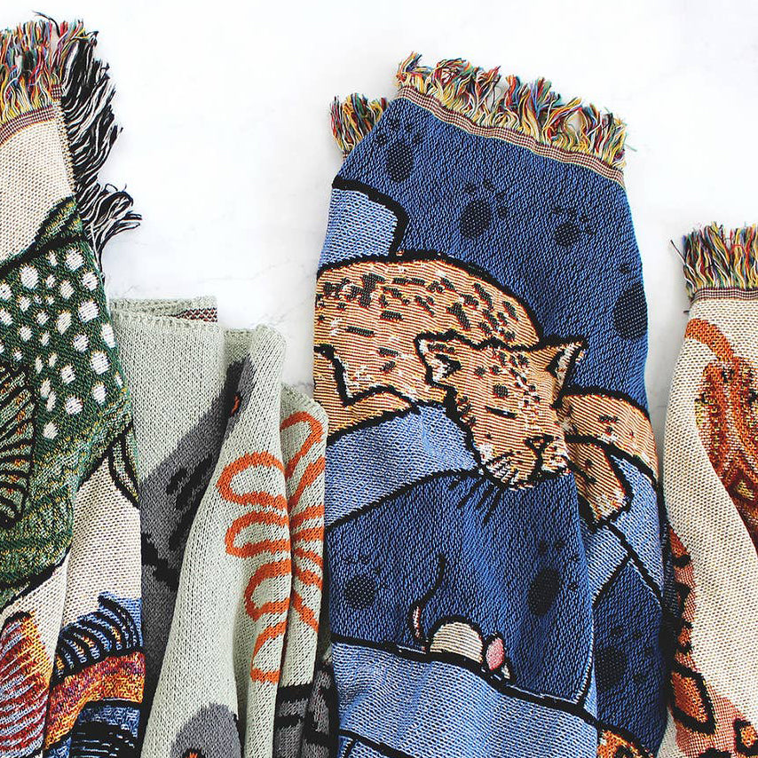 Cat Tower Tapestry 50" x 68" Woven Throw Blanket