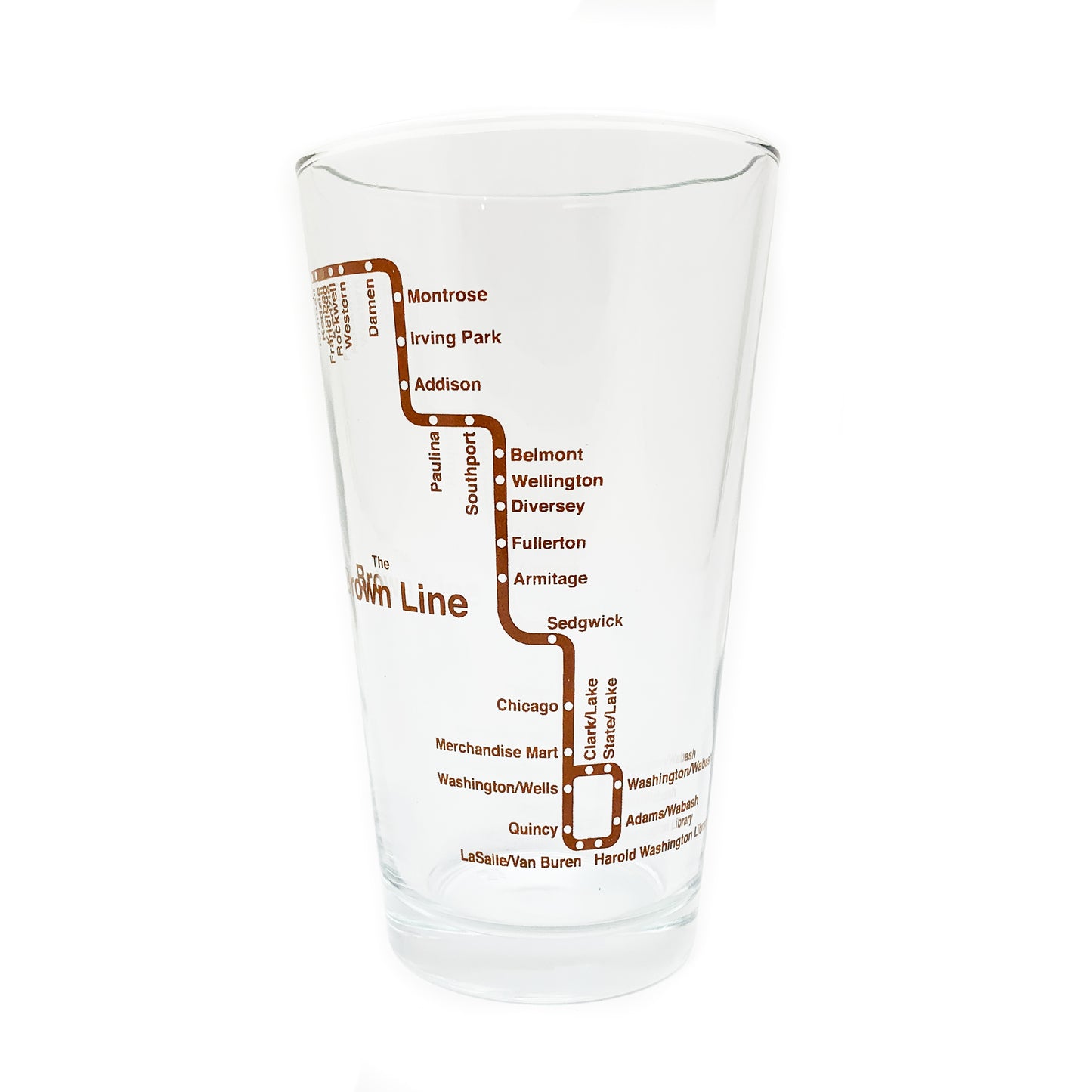 Brown Line Chicago El Train 16 Oz Pint Glass