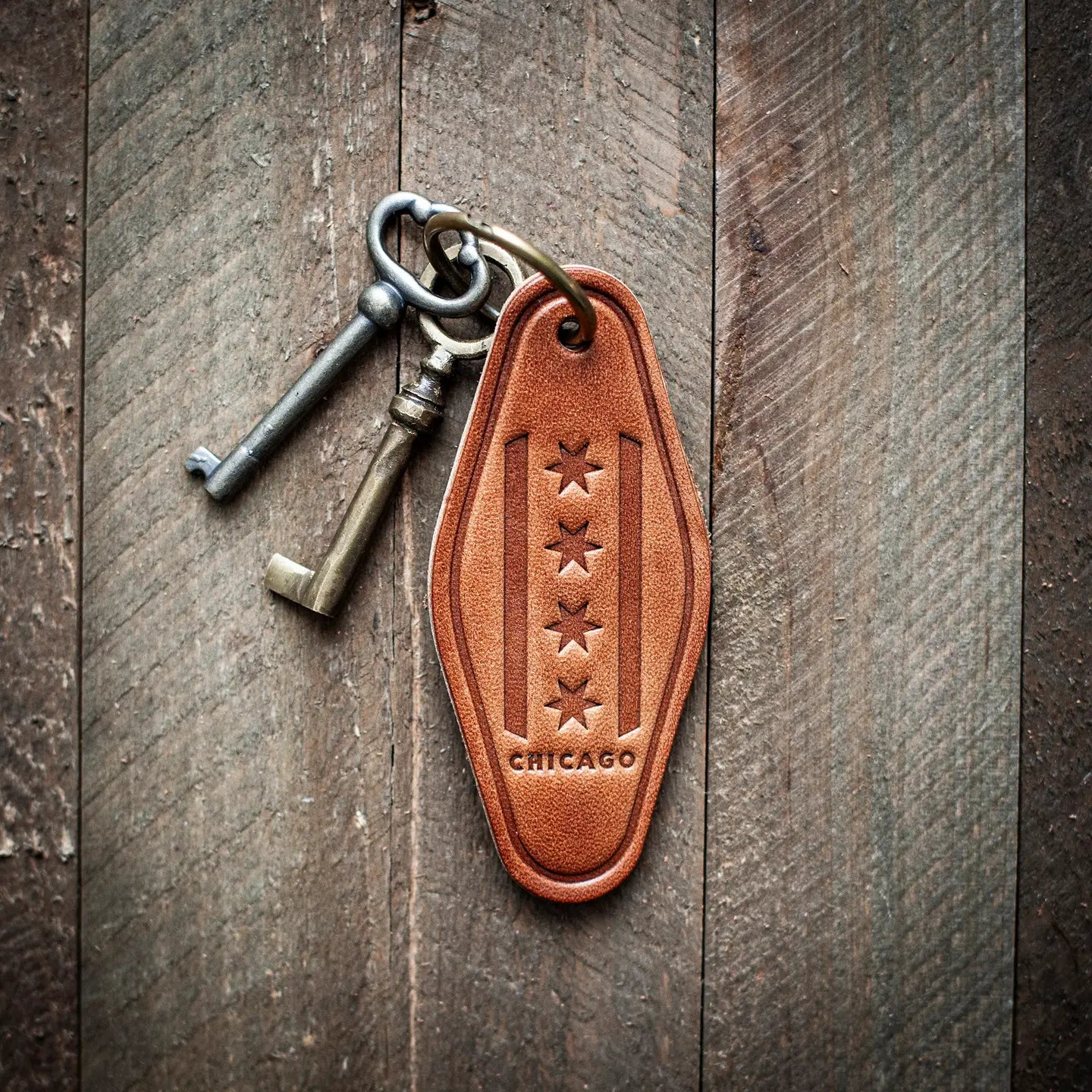 Chicago Flag Leather Keychain