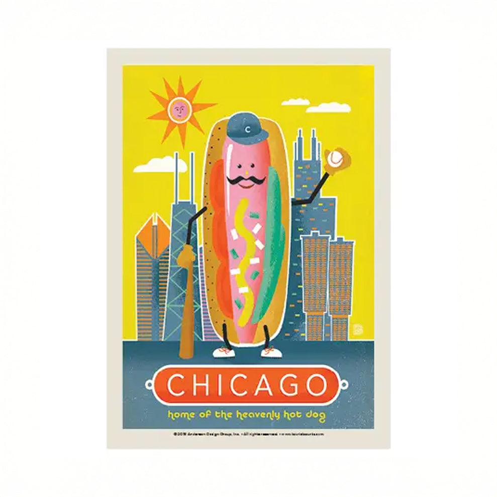 Chicago Hot Dog With Skyline Postcard
