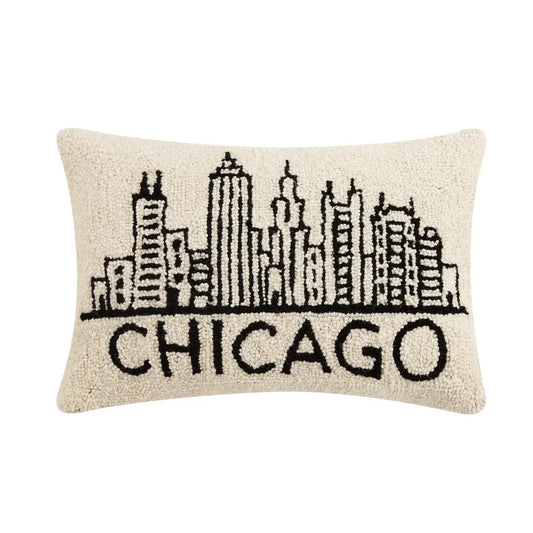 Chicago Skyline Hooked Wool 18" x 12" Lumbar Pillow