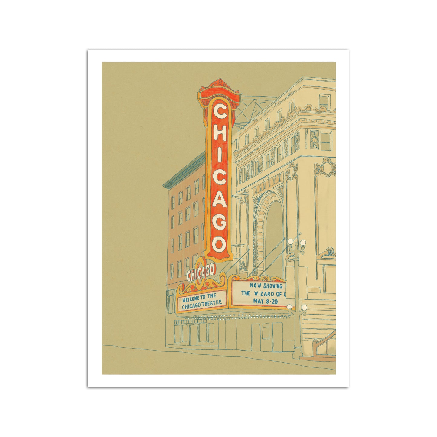 Chicago Theater Line Art 11" x 14" Illustrated Print