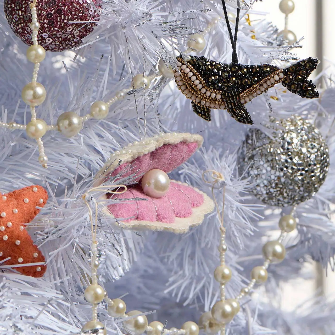 Sea Shimmer Clam With Pearl Felt Holiday Ornament