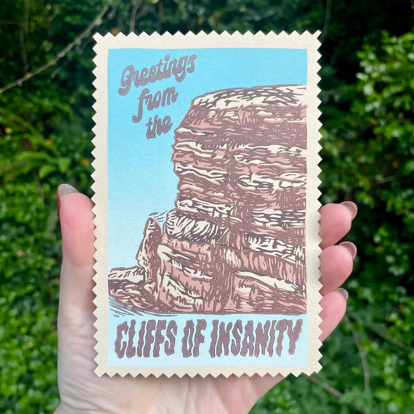 Cliffs of Insanity Postcard 4" x 6" Linocut Art Print