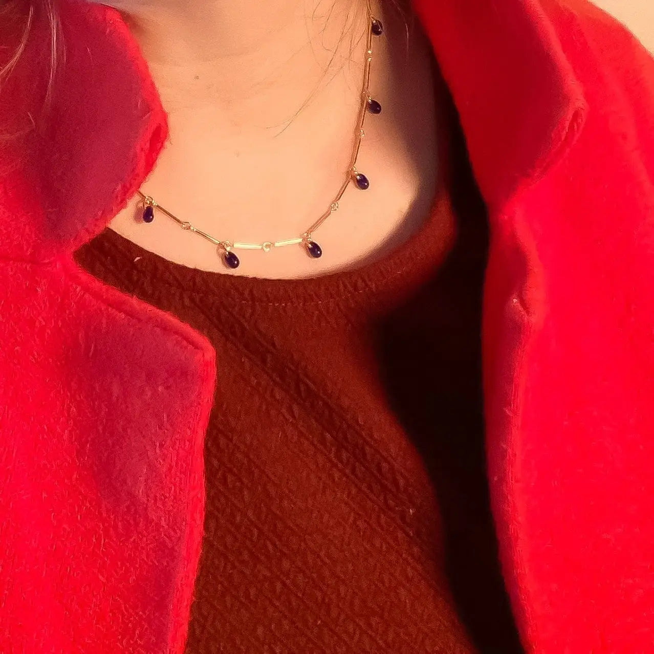 Cobalt Glass Teardrop Fringe 16" Necklace