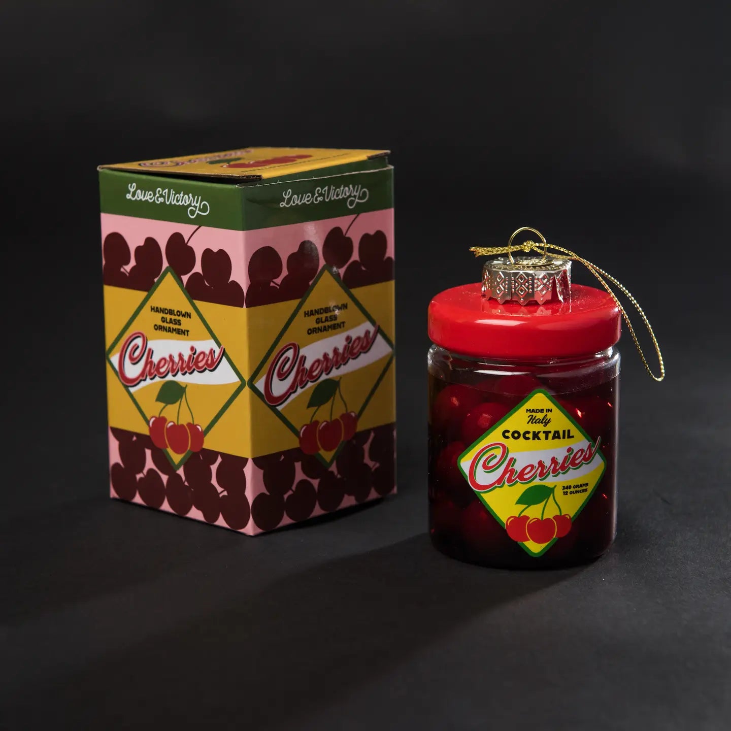 Jar of Cherries Handblown Glass Holiday Ornament