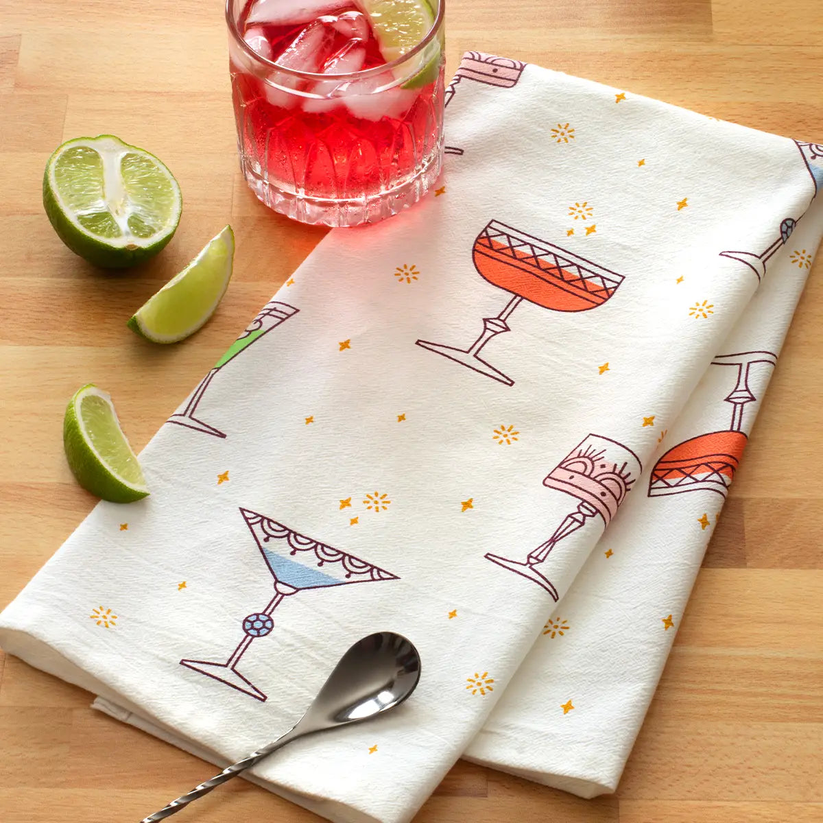 Festive Cocktails Holiday Screen Printed Tea Towel