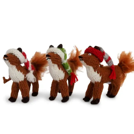 Fox with Hat Knit Ornament