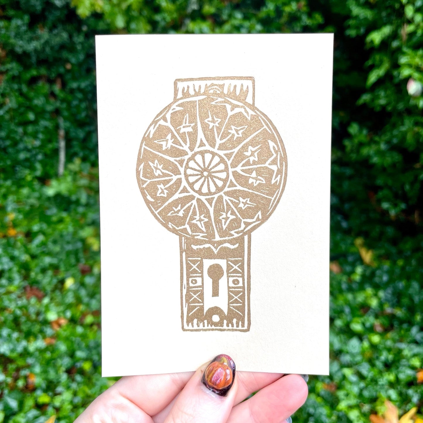 Brass Doorknob 4" x 6" Linocut Art Print