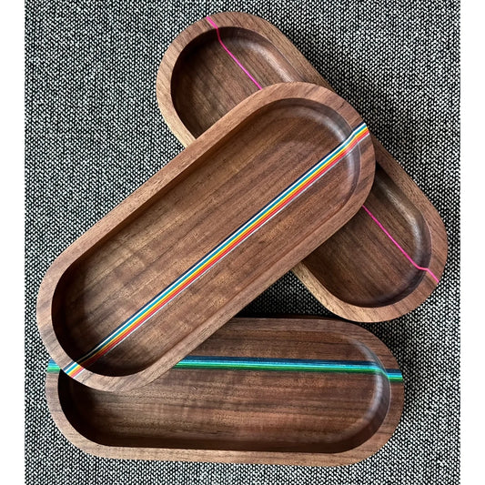 Walnut Wood Pill Catchall Tray With Colored Stripes