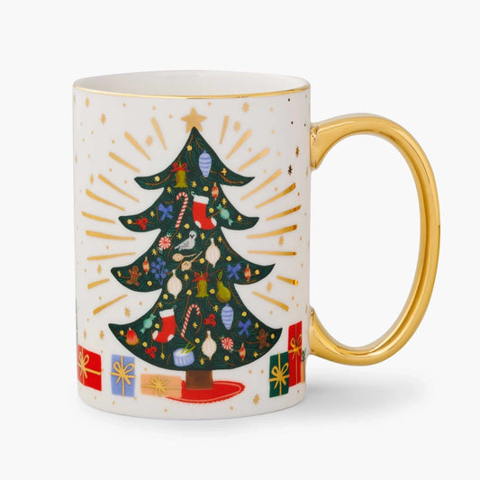 Holiday Tree 16 Oz Gold Handled Porcelain Mug
