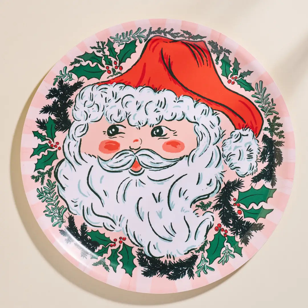 Jolly Santa 9.8" Round Bent Birch Serving Tray