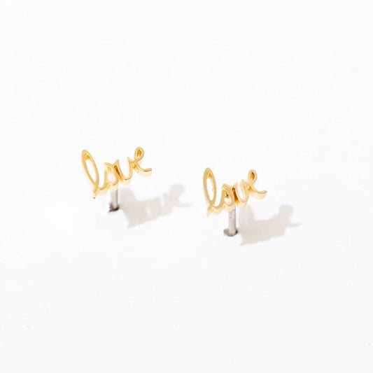 Love Script Gold Plated Stud Earrings