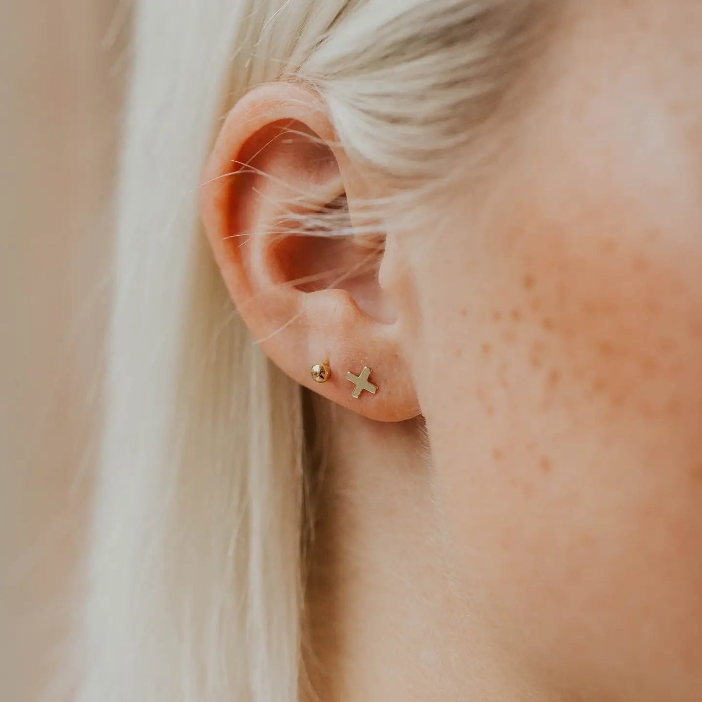 Tiny X 14k Gold Stud Earrings