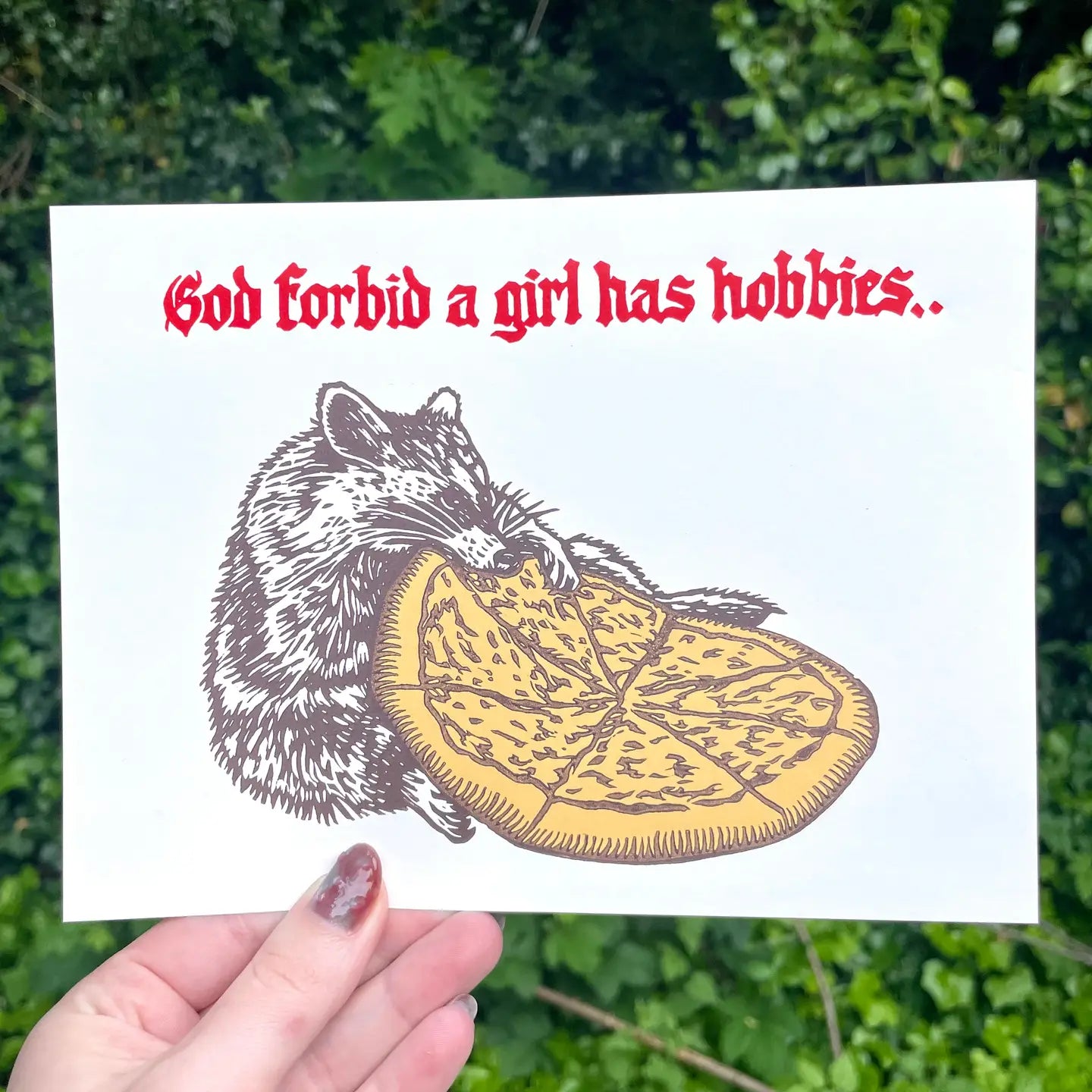 Raccoon Hobbies 6" x 8" Linocut Art Print