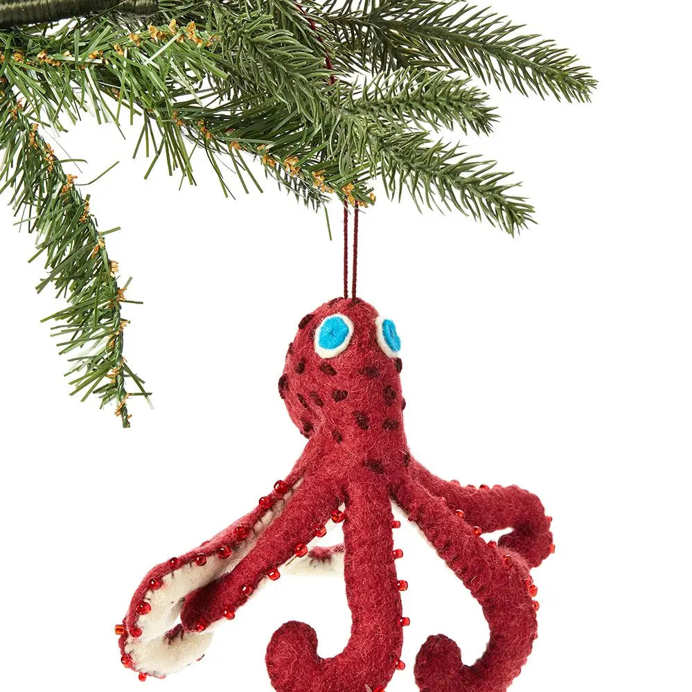 Red Octopus Felt Ornament