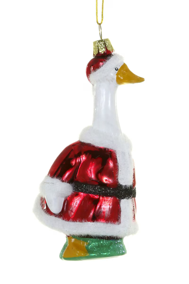 Porch Goose Santa Glass Ornament