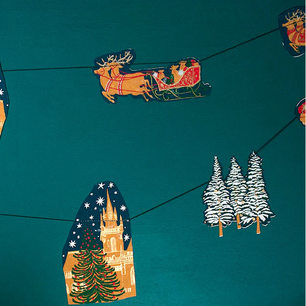 Holiday Skyline & Sleigh 9' Screenprinted Paper Garland