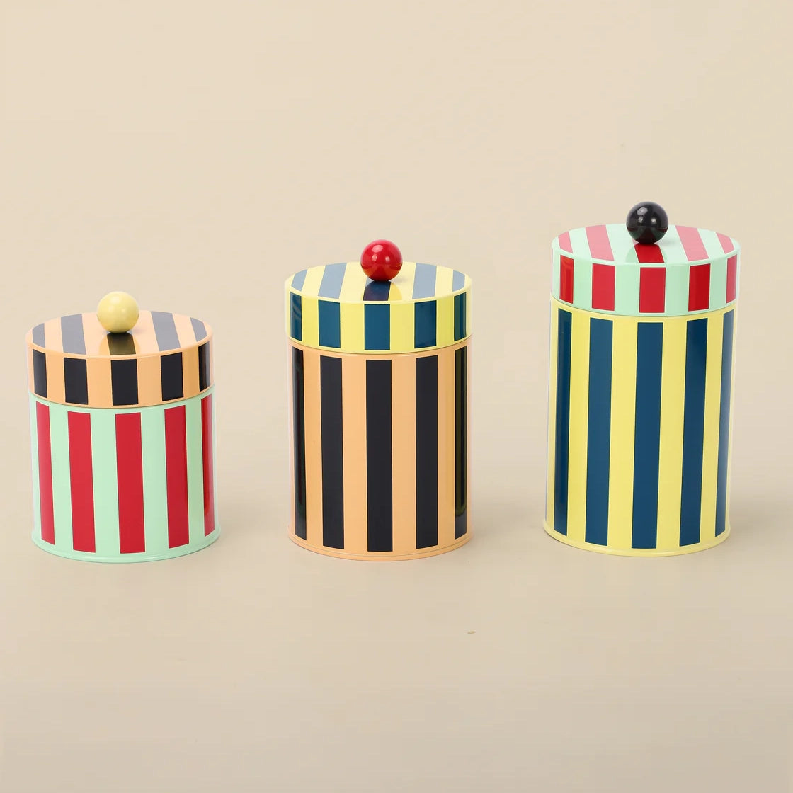 Striped Kitchen Tall 7.25"H Metal Storage Canister