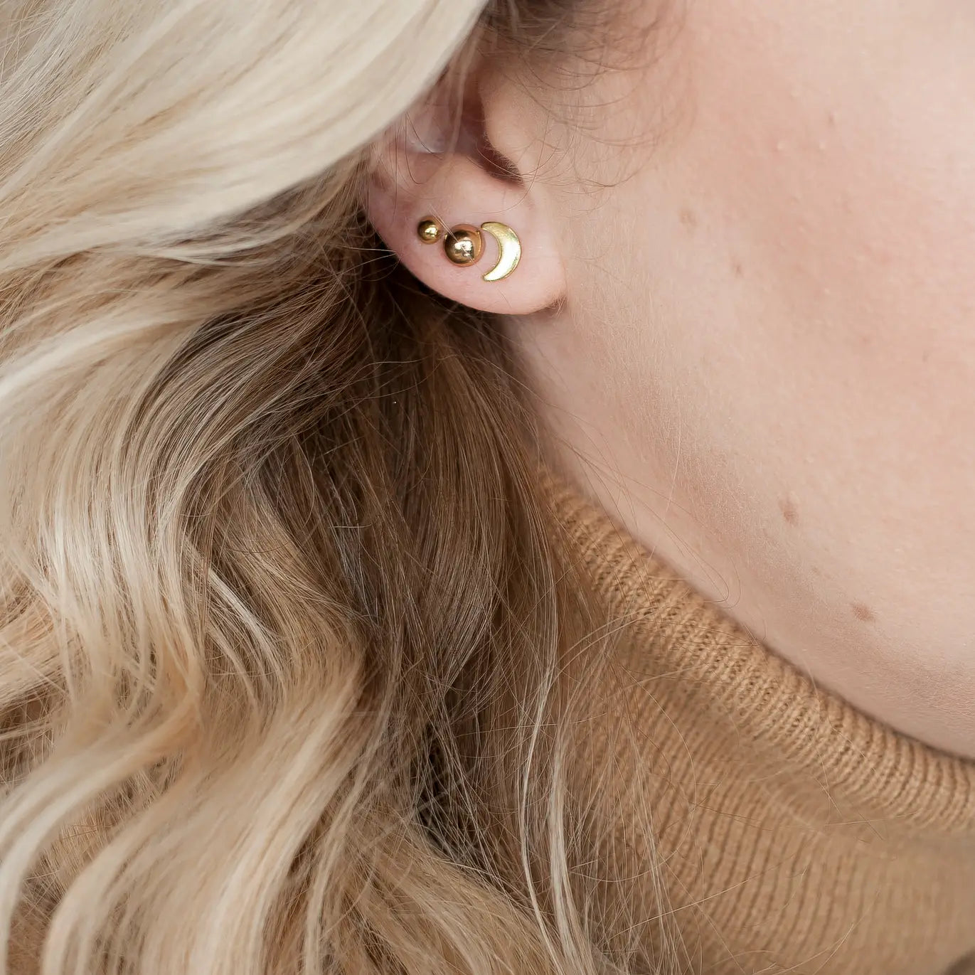 Tiny Moon Stud Earrings