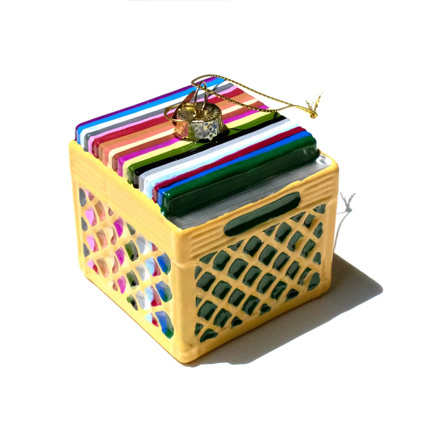 Vinyl Record Crate Handblown Glass Holiday Ornament