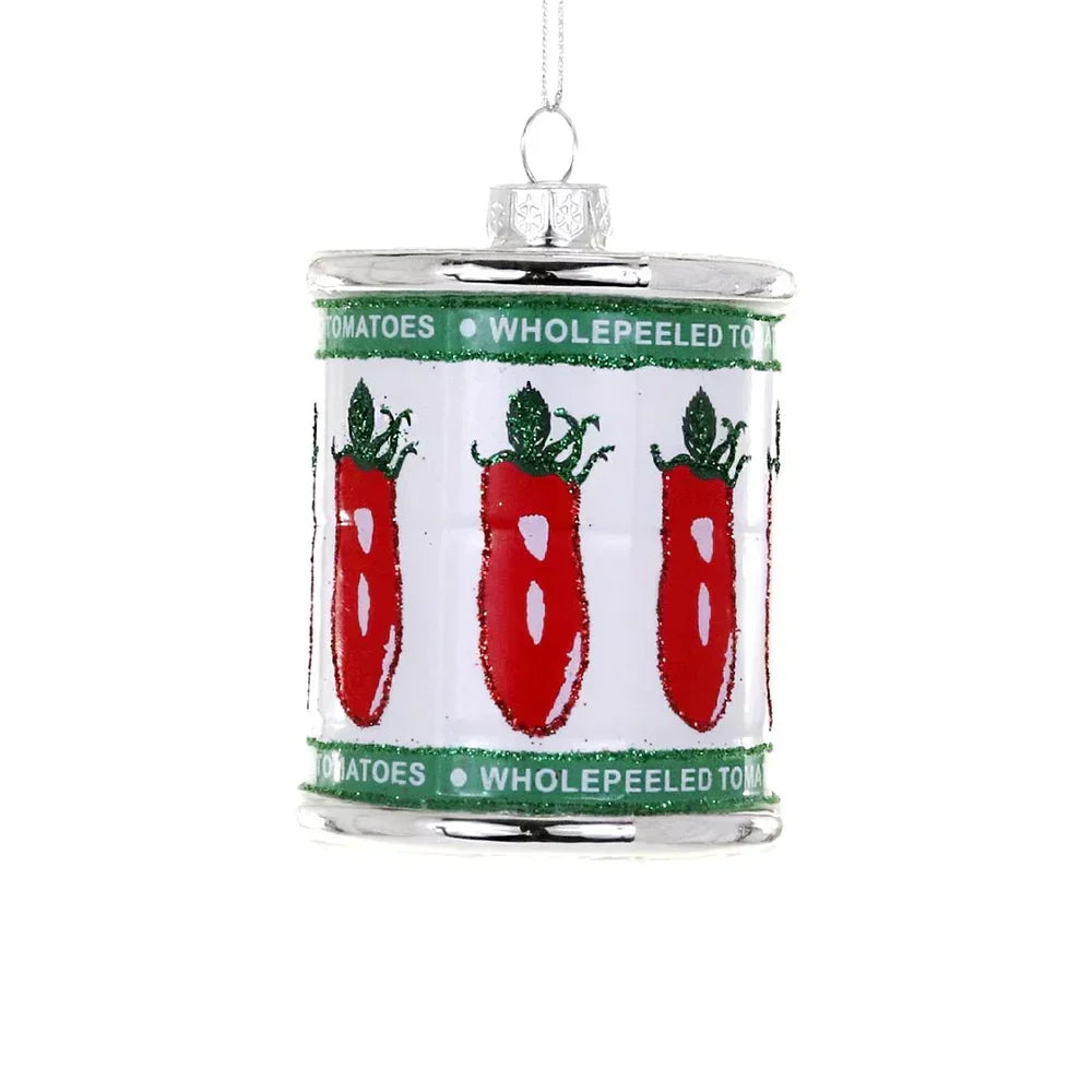 Whole Peeled Tomato Can Glass Holiday Ornament