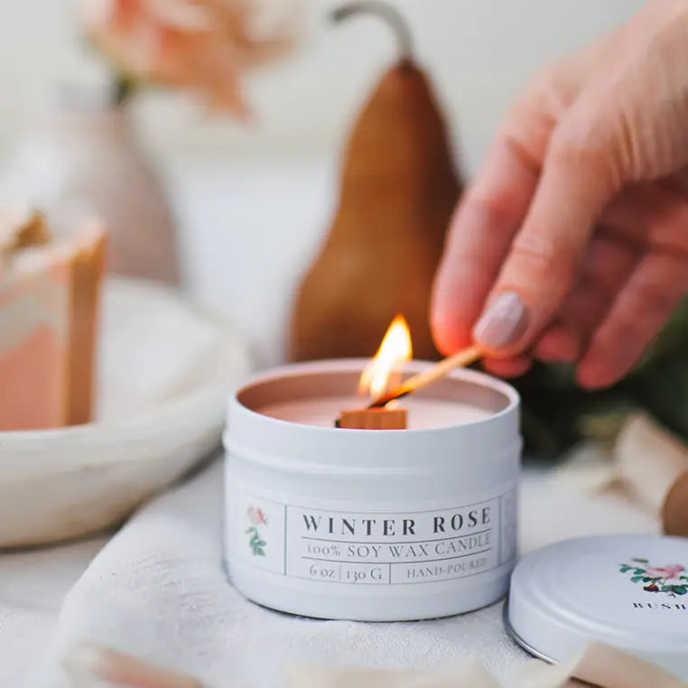 Winter Rose Hand-Poured Soy Wax Candle Tin
