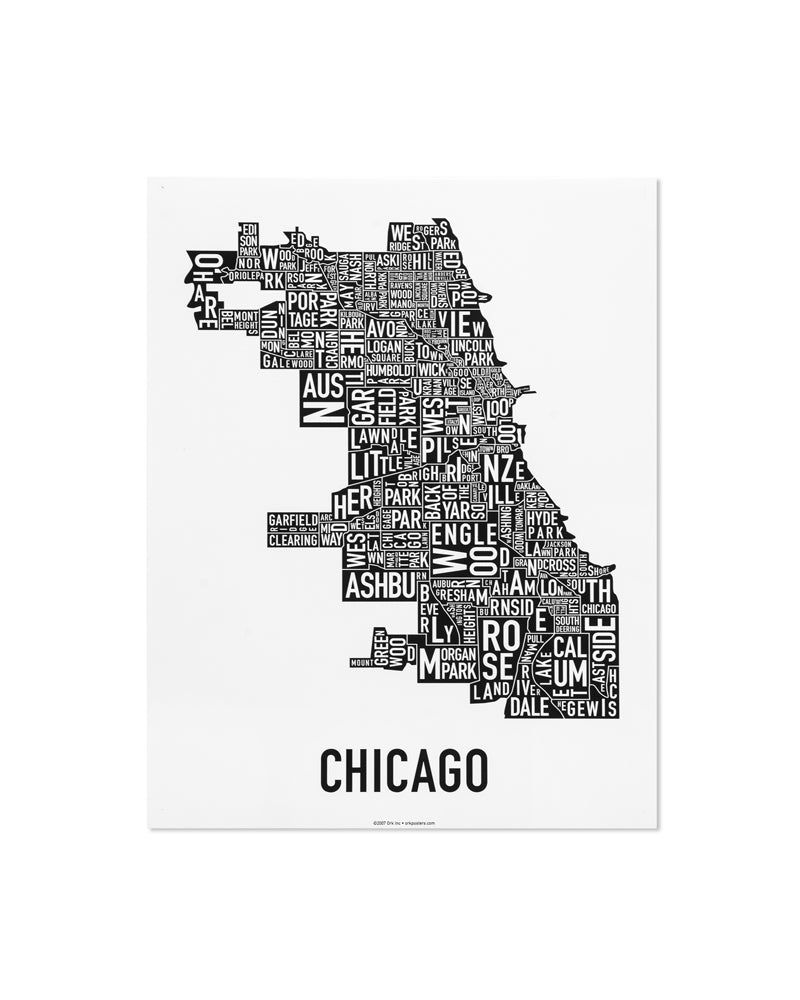 Chicago Typographic Neighborhood Map Poster