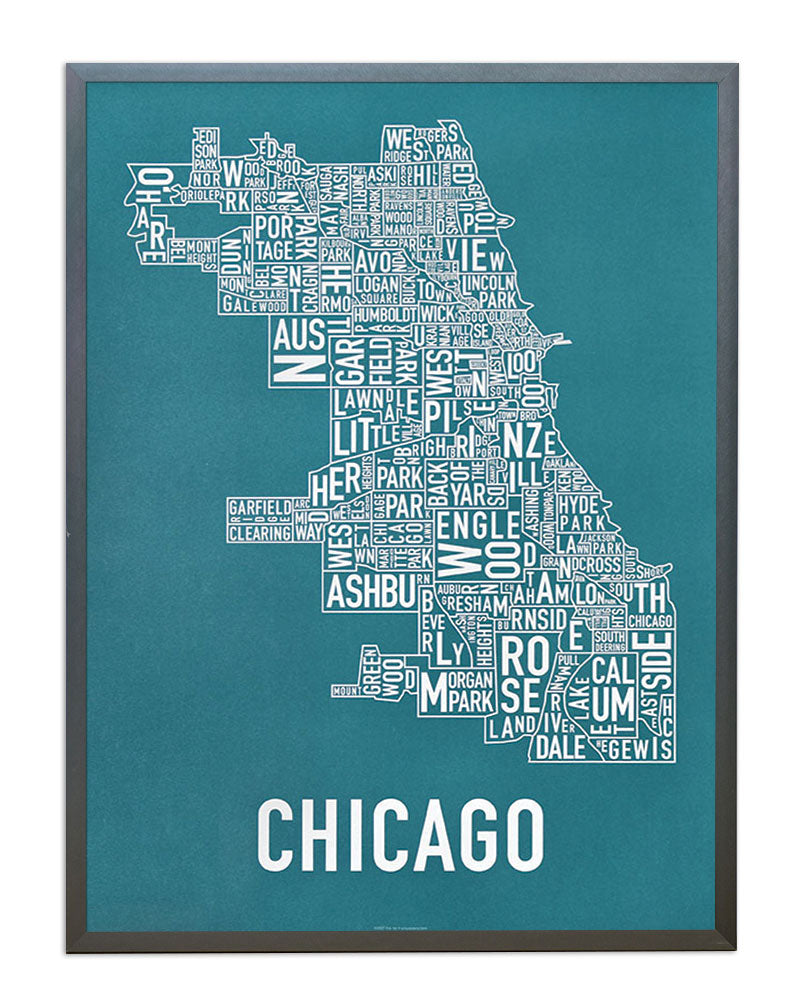Chicago Typographic Neighborhood Map Poster