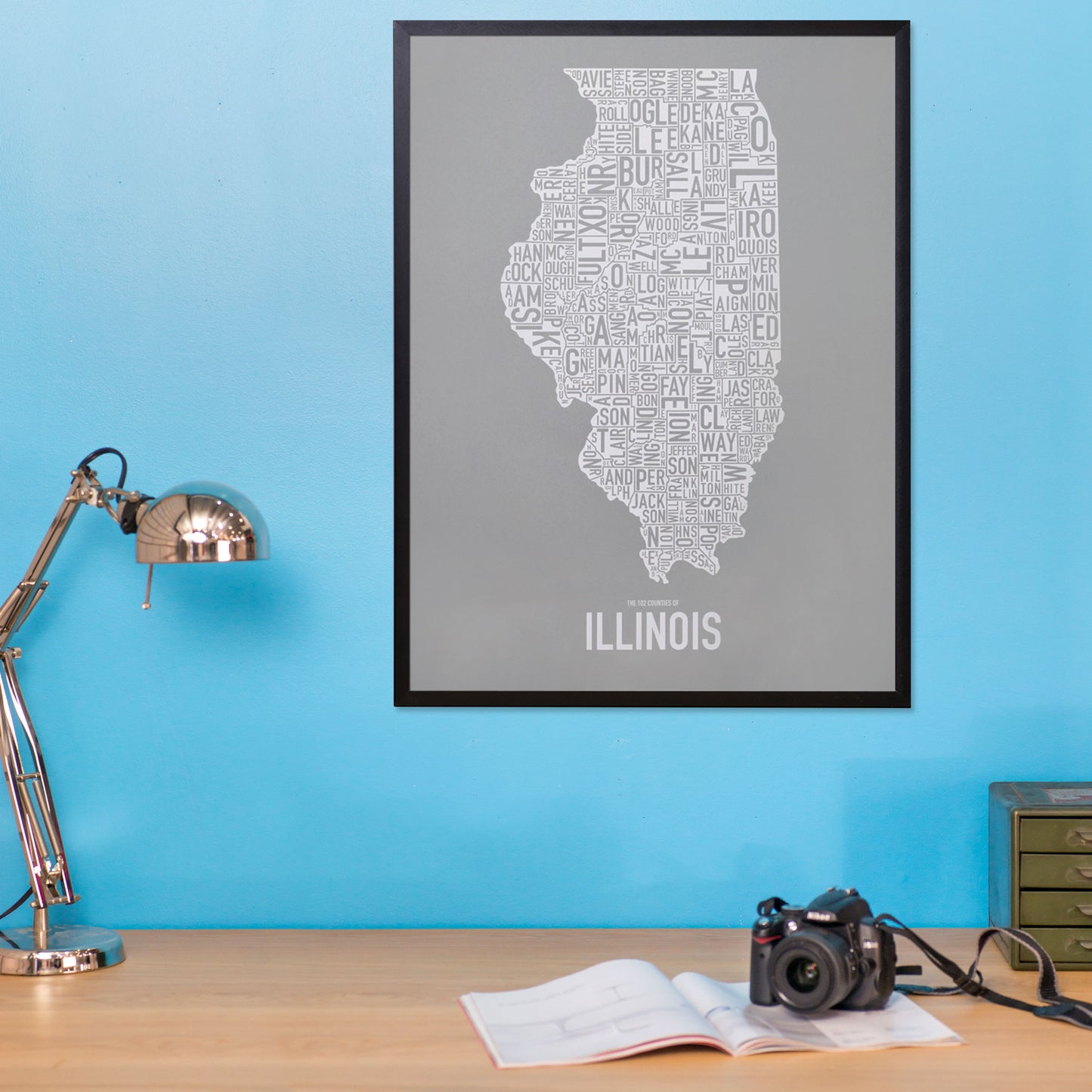 Illinois Typographic County Map 18" x 24" Screen Print