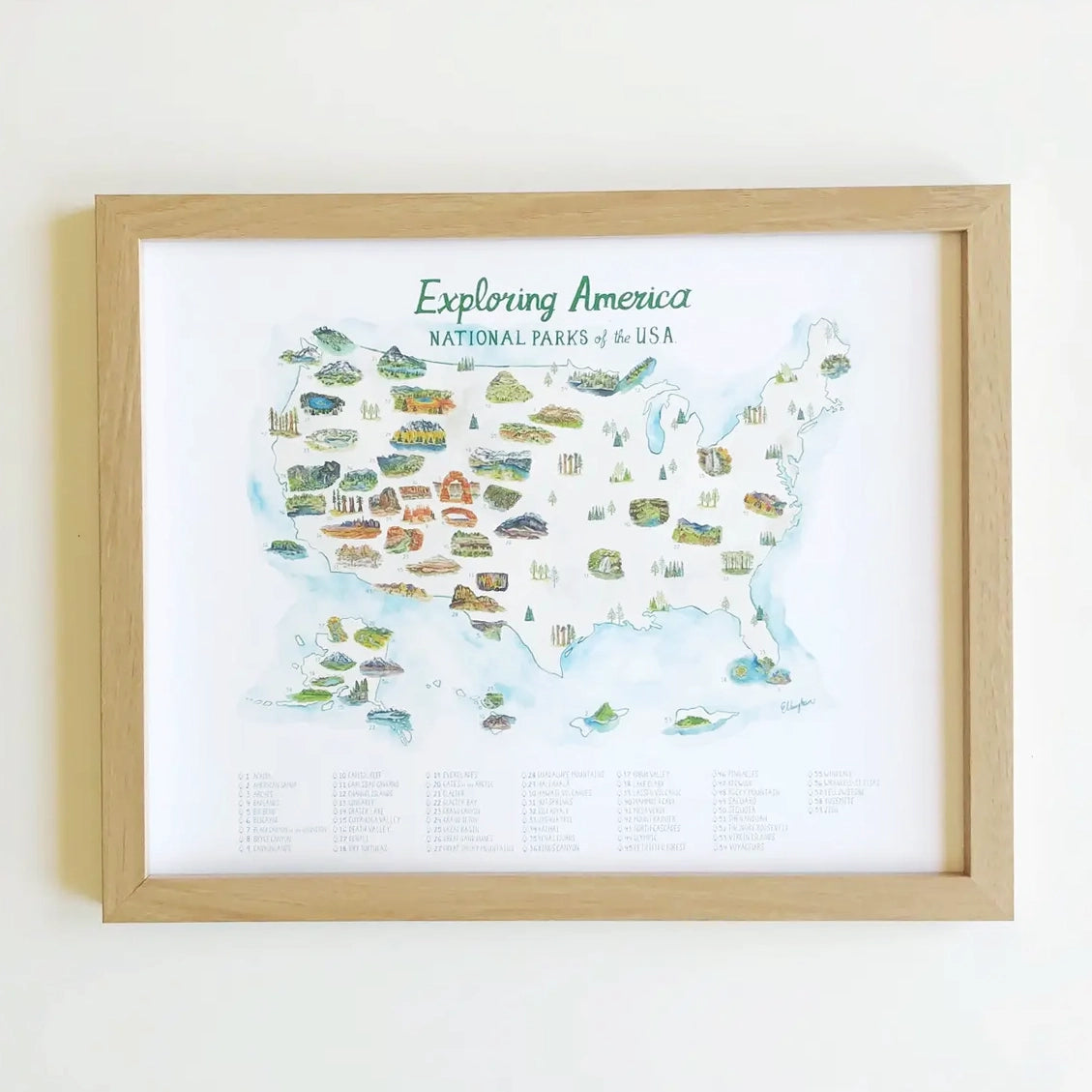 National Park Checklist 11" x 14" Map Print