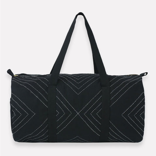 Hand-Stitched Black Weekender Duffel Bag