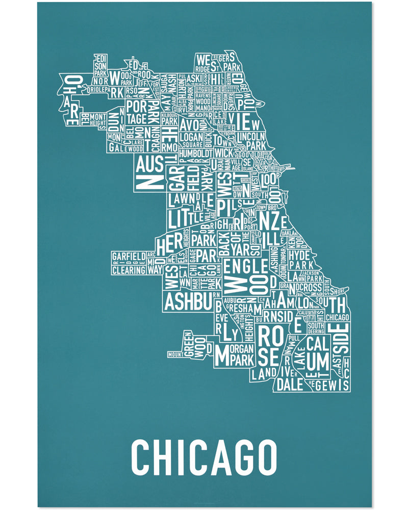 Chicago Typographic Neighborhood Map Poster