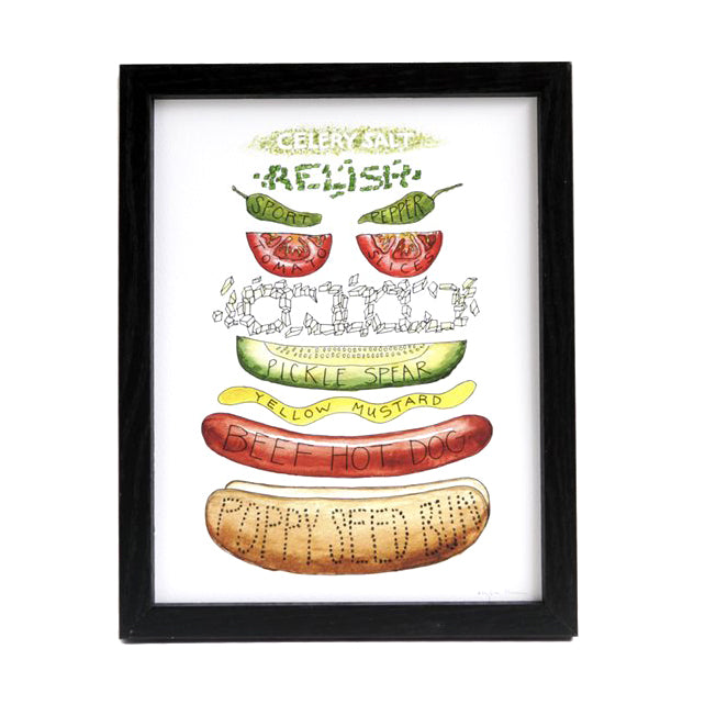 Chicago Hot Dog Ingredients Diagram 8.5" x 11" Print