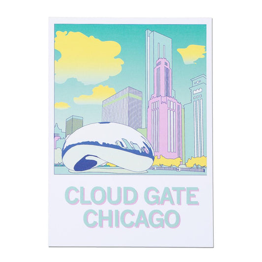 Chicago Cloud Gate Illustration Postcard