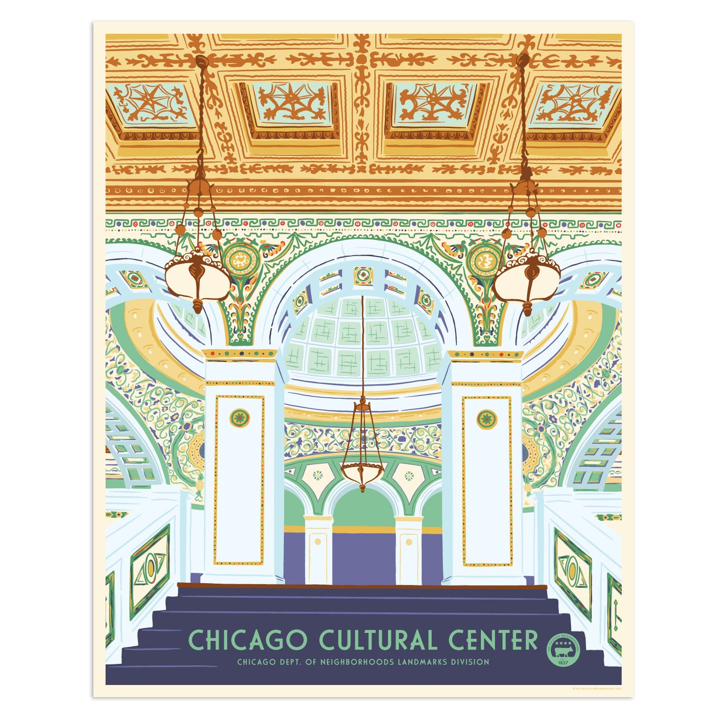 Chicago Cultural Center 16" x 20" WPA-Style Tourism Poster