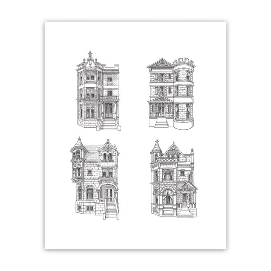 Chicago Greystone Buildings Pen & Ink Illustrated 8" x 10" Print