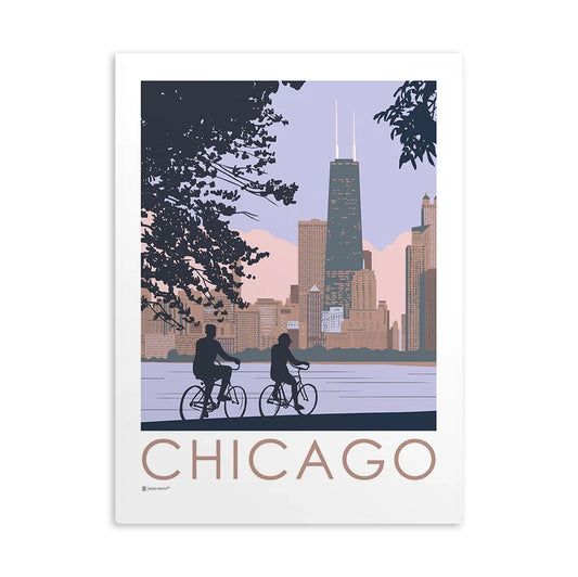 Chicago Lakefront Bike Path with Skyline 8" x 10" Illustrated Print
