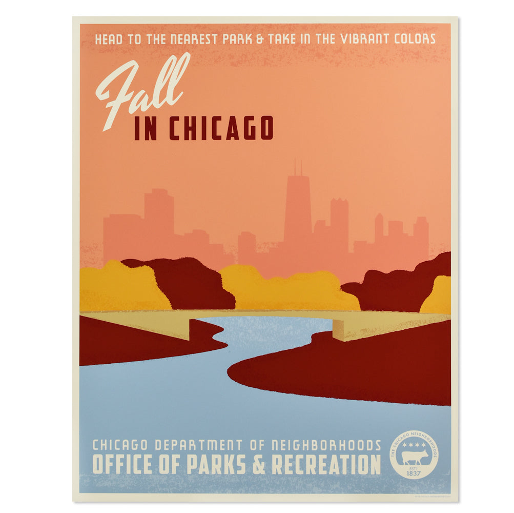 Fall in Chicago WPA-Style Tourism 16" x 20" Poster