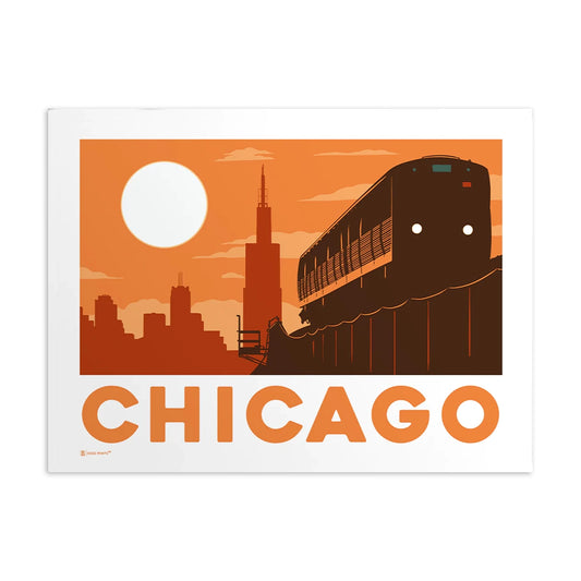 Chicago at Sunrise with El Train 8" x 10" Illustrated Print