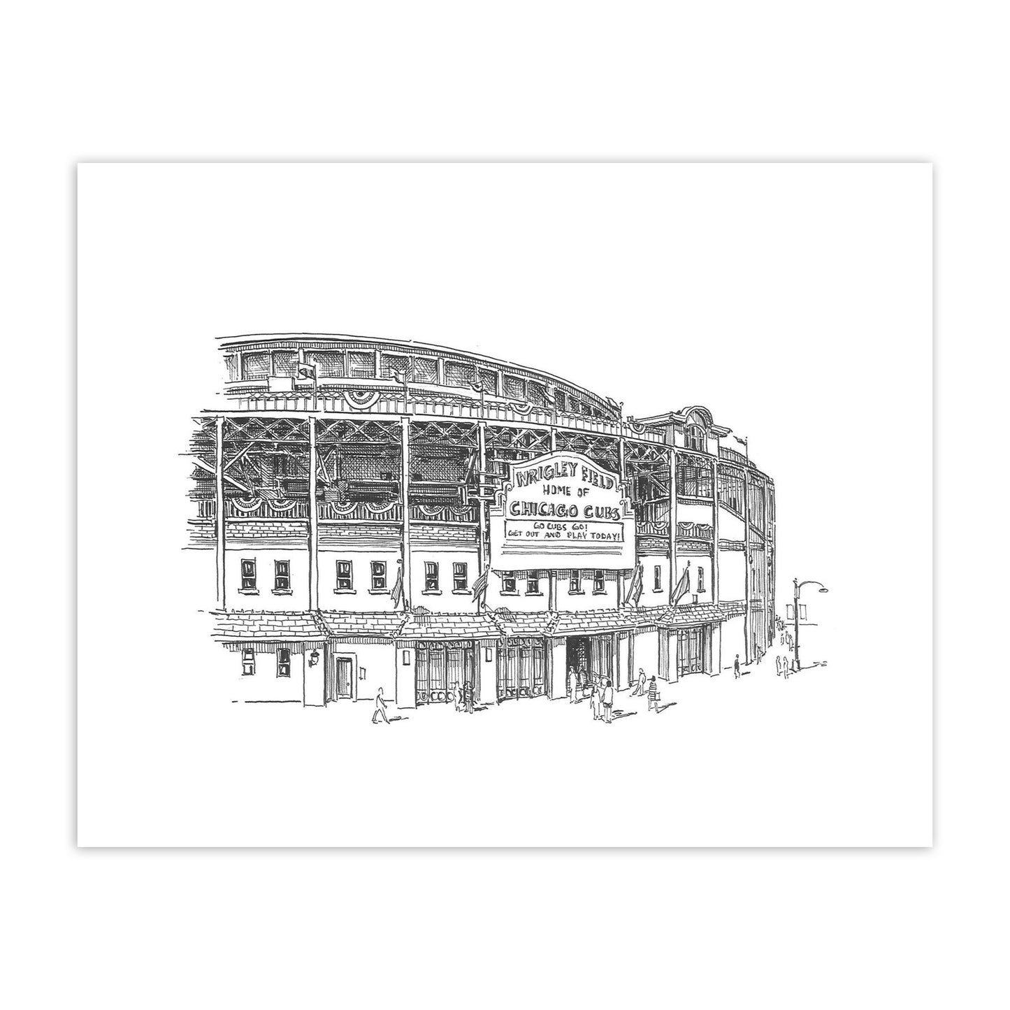 Wrigley Field Pen & Ink Illustrated 8" x 10" Print
